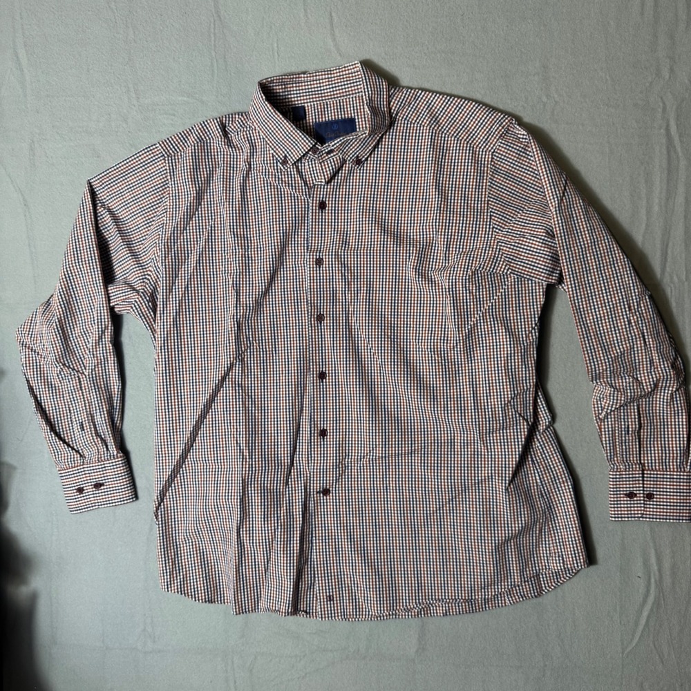 David‎ Donahue Fusion Mens XXL 18.5 Blue Orange Check Cotton Button Down Shirt